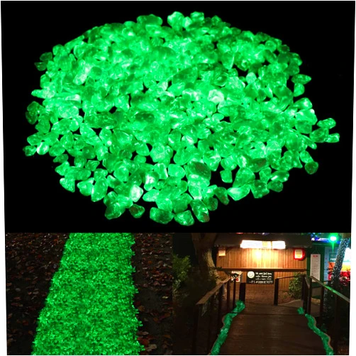 Lechloris Glow in the Dark Stones -10Ib >4000 Pcs Natural Glow Rocks Pebbles for Outdoor Garden Landscaping Walkway & Indoor Decorative Glowing Stones for Aquarium Fish Tank Halloween Decor DIY (Green