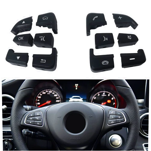 Y-QIPED Car Steering Wheel Button Cover Replacement Voice Audio Control for Mercedes Benz C GLC Class W205 W253 C180 C200 C300 GLC260 GLC300 (Black, Right Side)