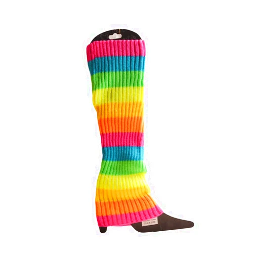 QSND Women Ribbed Knit Leg Warmers Neon Rainbow Striped Boot Cuffs Ballet Long Socks, app. 41cm
