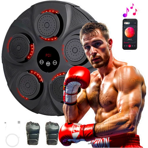 PEMEME Music Boxing Machine, Smart Bluetooth Interactive Wall-Mounted Punching Trainer with Gloves, Home Workout & Agility Training Equipment for Kids and Adults