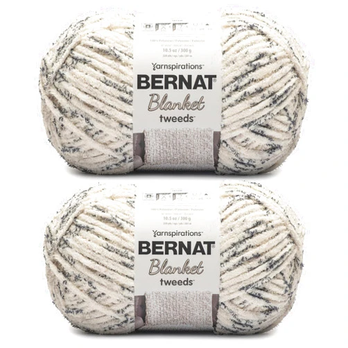 Bernat Blanket Tweeds Ivory Tweed Yarn - 2 Pack of 10.5oz/300g - Polyester - #6 Super Bulky - 220 Yards - Knitting & Crochet