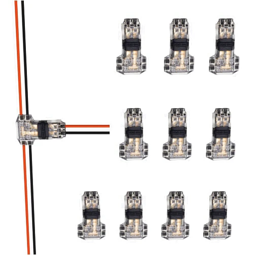 PAUTIX 10 Pcs Wire Connectors,2 Pin 2 Way Low Voltage Universal Compact Wire T Tap Splitters Connectors,18-22AWG Electrical Wire Connection Self-Stripping Quick Splice,for COB LED Strip Lights