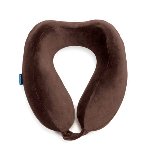 Brookstone Contoured Memory Foam Head and Neck Travel Pillow Ergonomic and Lightweight, Size One Size, Velvet Brown