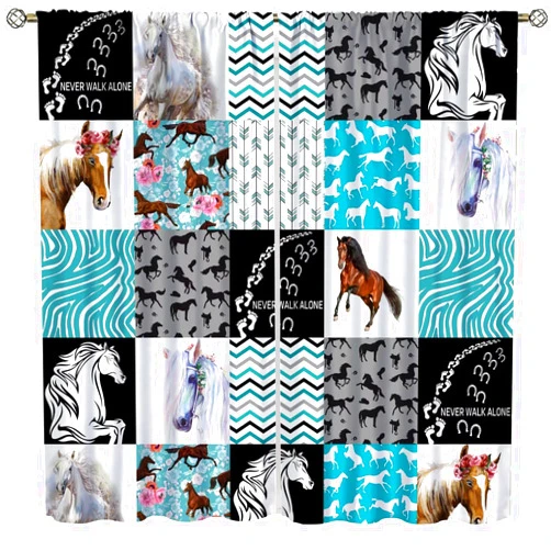Kurtect Farmhouse Horse Blackout Curtain, Rustic Boho Arrow Cowboy Stripe Plaid Window Curtains for Kitchen Bedroom Cafe Dining Room Office Living Room Drapes, 42x45 in