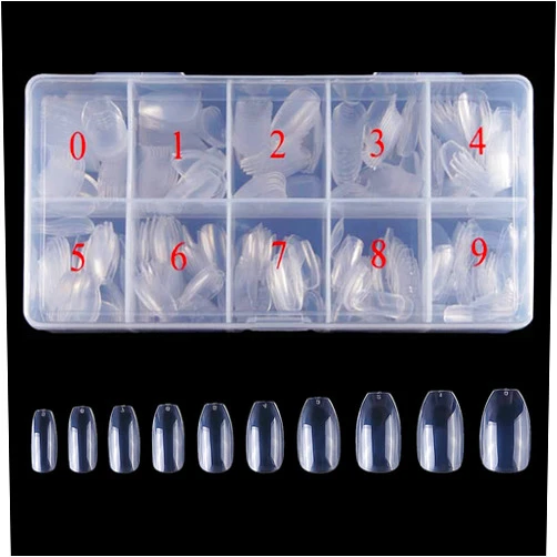 Beuniar Acrylic Clear Nails Tips Short Coffin 500PCS Ballerina Artificial False Nail Tip Full Cover 10 Sizes with Box for Art Salons & Home DIY