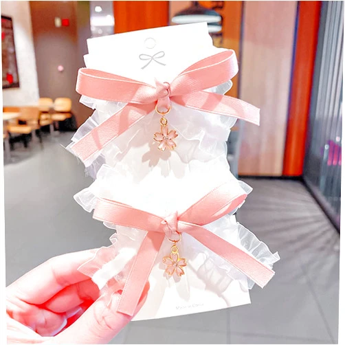 CHENYX 2 Pieces Cute Velvet Barrettes Little Girl Little Princess Hair Decoration Pink Lace Bow Barrettes Braid Ornaments for Girls