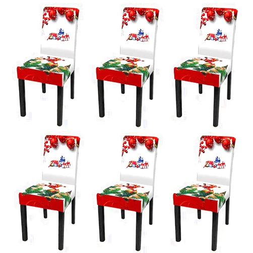 EIVMAX Set of 6 Christmas Dining Room Chair Covers Snowflake Gift Stretch Removable Chair Seat Protector Dining Chair Slipcovers Spandex Washable Christmas Table Decor Holiday Party (White,6)