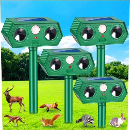 ZLieatmp 2025 4Pack Deer Repellent Device Solar Animal Repeller Cat Repellent Outdoor Ultrasonic Animal Repellent with Motion Detection to Scare Coyote Rabbit Squirrel Skunk Dog Fox Raccoon