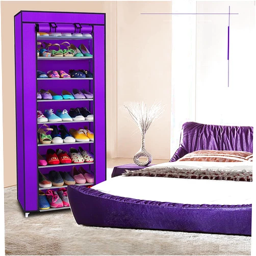 BELANITAS 10 Tier 9 Lattices Shoe Rack for Entryway, Hold 27-35 Pairs of Shoes, Shoe Rack Organizer with Non-woven Dust Cover, Shoe Shelf for High Heels, Sneakers, Boots and Storage Box, Purple