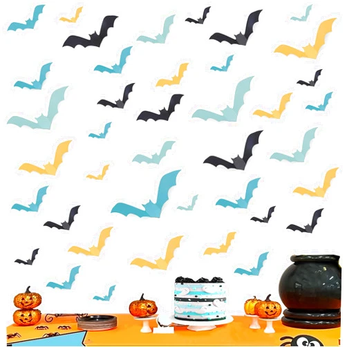 Sursurprise Susurprise Bat Wall Decor, 48PCS 3D Halloween Bat Wall Stickers, Bat Wall Decals Blue Black Orange for Halloween Party Decorations Halloween Home Room Bathroom Indoor Outdoor Decor