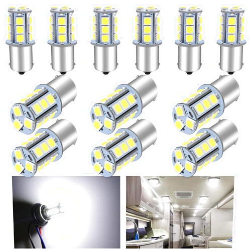 Alopee 12 Pack 1156 LED Bulb White 1141 LED Bulbs RV Interior Lights DC 12V 1156 Bulb Replacement for BA15S P21W 7506 1003 93 5007 5008 LED Bulb Camper Trailer Boat RV Light Bulbs 5050 18SMD