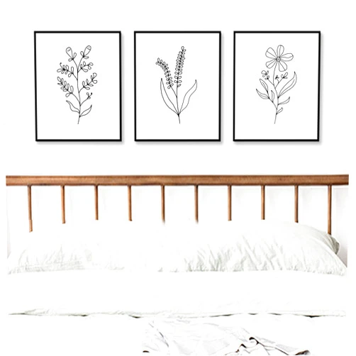 WCDHOR Minimal Line Botanical Prints, Flower Line Art Prints, Set of 3, Gallery Wall art, Botanical Prints, Wild Flowers Art, Floral Line Art, Minimal Floral Prints, 11x14inch Unframed