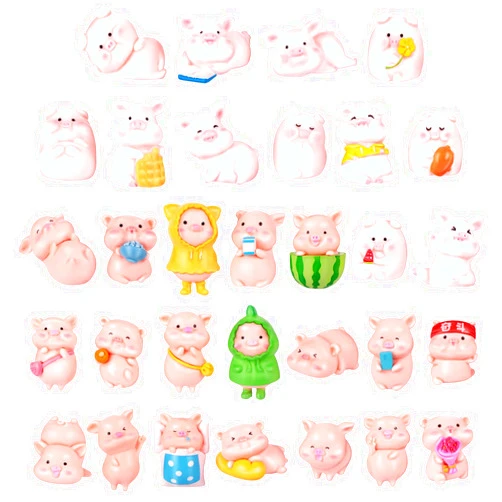 Maitys 31 Pcs Pink Piggy Miniature Figurines Toys Pink Pig Cake Toppers Tiny Pig Party Decorations Cute Decor Waterproof Mini Resin Garden Miniature for Moss Landscape DIY Terrarium Crafts Gift