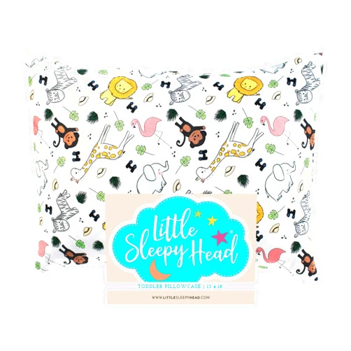 Little Sleepy Head Toddler Pillowcase, 100% Cotton & Hypoallergenic Pillow Case for Toddler Pillow, Snug Fit Envelope Pillowcase, 13x18 Pillowcase, Pilllow Sold Separately (Safari)