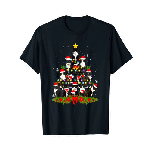 Merry Christmas Cat Mom Dad Lover Kat Cat Christmas Light Reindeer Santa Christmas Cat Lover Xmas T-Shirt