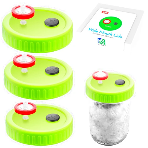 Ks-Tek 3Pcs Wide Mouth Liquid Culture Lid Food Grade Plastic Grain Spawn Cultivation Mason Jar Lid with 0.22um PTFE Syringe Filter & 20mm Self Healing Injection Ports For Mushroom