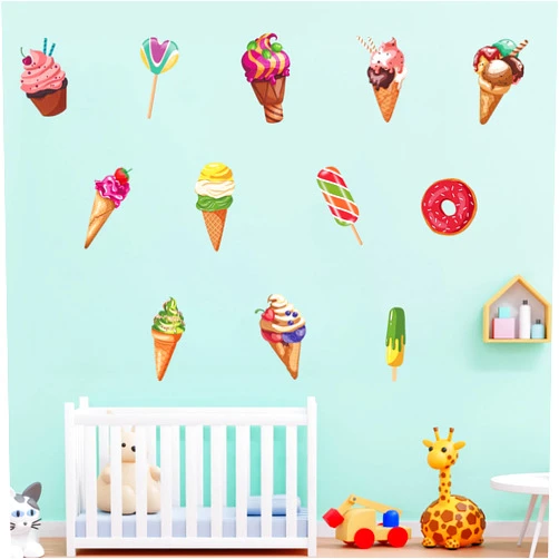 Iinuu Removable Ice Cream Wall Stickers Colorful Peel and Stick Wall Decals - Ice Cream Decals for Nursery Girls Bedroom Decor