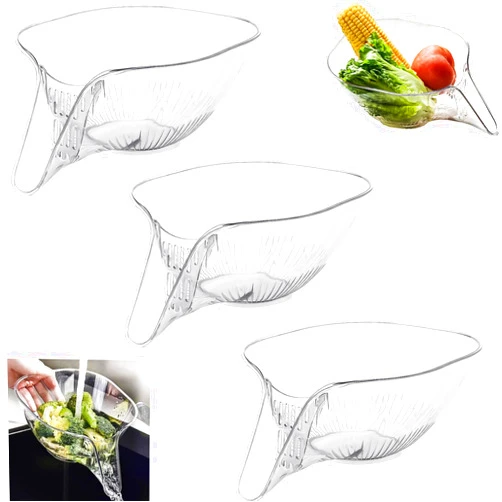 HMNOONE 3-Pack Drain Basket with Spout, Multi Functional Kitchen Sink Drain Basket with Removable Filter Strainers, PET Drain Basket for Fruits, Vegetables, Pasta（Pack of 3）