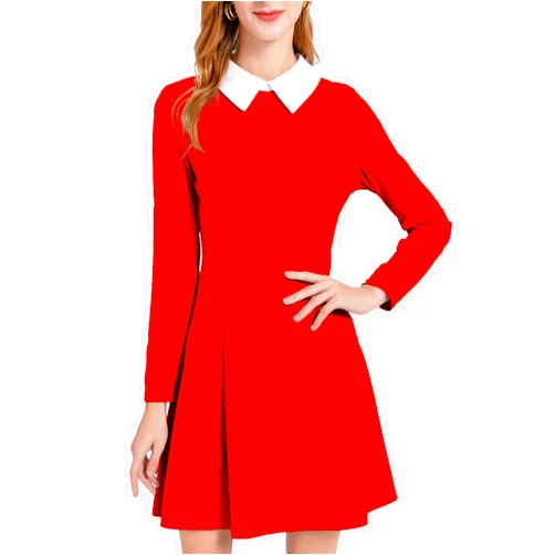 AXUIOKRY Womens Long Sleeve Peter Pan Collar Cute Fit and Flare Aline Dress