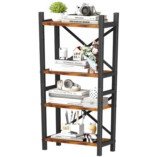 Homeiju Desktop Bookshelf, 4-Tier Stackable Narrow Desk Small Bookcase, Adjustable Industrial Desk Organizer Desk Hutch Dorm,Wood Desktop Book Organizer for Living Room, Bedroom and Home Office-Rustic Brown