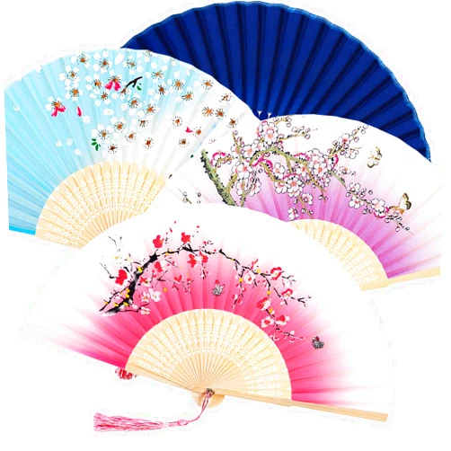 Zonon 4 Pack Handheld Floral Folding Fans Hand Held Fans Silk Bamboo Fans with Tassel Women Hollowed Hand Foldable Fan with Fabric Sleeve for Dancing Wedding Decoration Gifts (Chic)