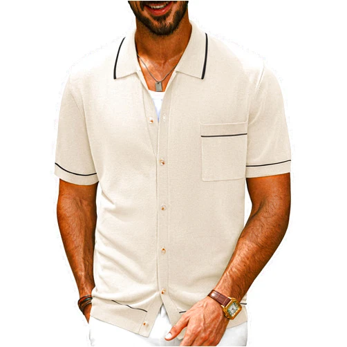 PJ PAUL JONES Men's Knit Button Down Shirts Short Sleeve Vintage Polo Shirt Casual Summer Beach Shirts