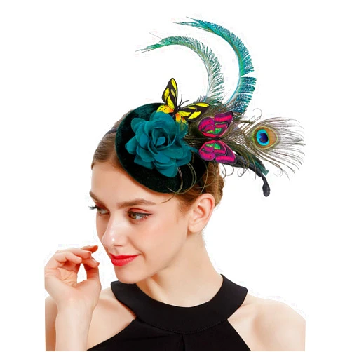 Coucoland Fascinators Hat for Women Pillbox Tea Party Hat Derby Butterfly Feather Cocktail Fascinator Headband (Dark Green)