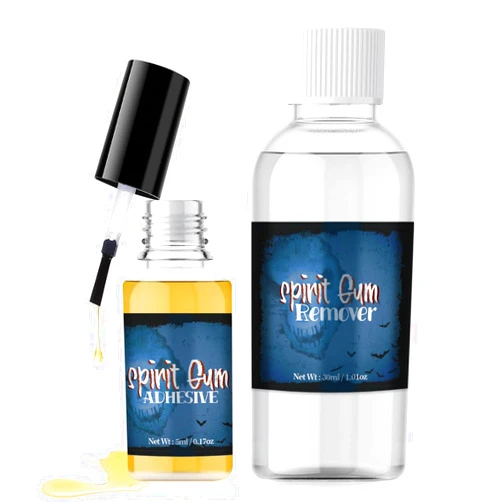 CHASPA Spirit Gum Adhesive and Remover Kit, Special Effects Makeup Kits for Face Body, 0.17oz Spirit Gum Glue + 1.01oz SFX Makeup Remover, SFX Make up Kit for Halloween, Special FX, Cosplay, Stage