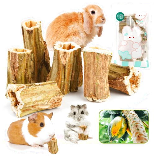 Abizoo Natural Bunny Chew Toys,6 Pcs Organic Papaya Wood Sticks Chew Toys for Rabbit,Hamster,Guinea Pig,Chinchilla,Gerbil,Rat Healthy Chews Teeth Grinding Treats, Squirrel Molar Snack