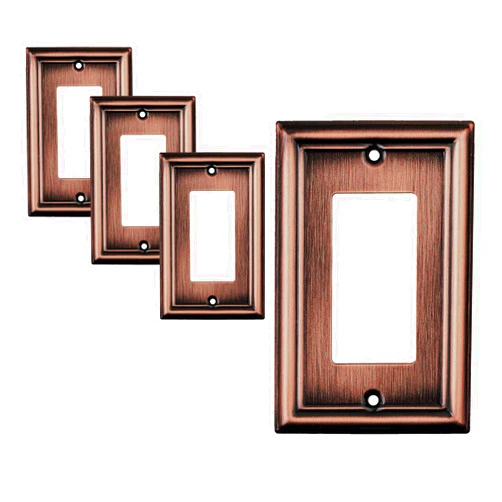SLEEKLIGHTING Pack of 4 Wall Plate Outlet Switch Covers by SleekLighting | Decorative Beveled Copper | Variety of Styles: Decorator/Duplex/Toggle / & Combo | Size 1 Gang Decorator