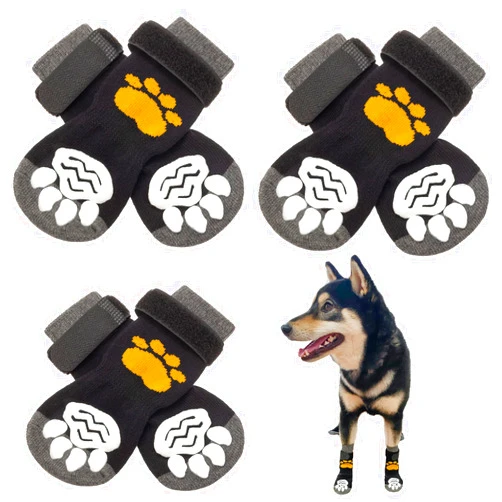 SCIROKKO Non Slip Dog Socks with Grippers to Prevent Licking Paws for Hardwood Floors - Anti Slip Shoes 3 Pairs Booties Winter Boots Paw Protectors for Small to Large Senior Dogs Prevent Scratching