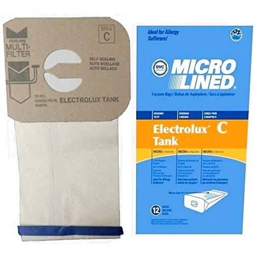 DVC Micro-Lined Paper Replacement Bags For Electrolux Style C Canister Models - 12 Bags