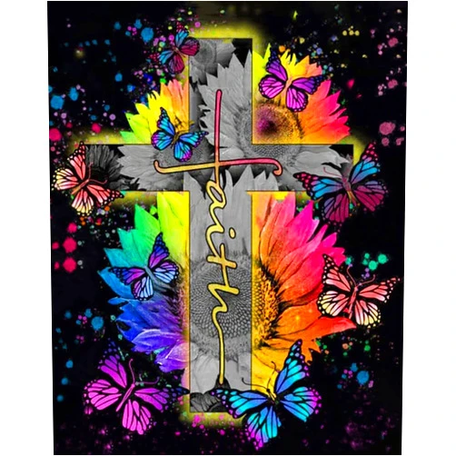 WUSARPLY Jesus Stamped Cross Stitch Kits - Butterfly Needlepoint Counted Cross Stitch Kits for Beginners Adults Sunflower Patterns Dimensions Embroidery Kits Arts and Crafts