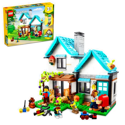 LEGO Creator 3 in 1 Cozy House Building Kit, Rebuild into 3 Different Houses with Family Minifigures & Accessories, DIY Building Toy Idea for Outdoor Play, Summer Toy for Boys & Girls Ages 8-11, 31139