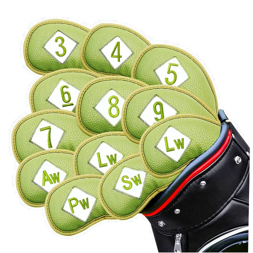 FINGER TEN Golf Iron Head Covers Value 12 Piece Set, Synthetic Leather Deluxe Club Headcover, Universal Fit Main Iron Clubs Gift Set