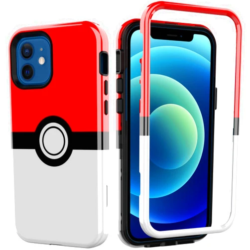 SupBo Case for iPhone 12/iPhone 12 Pro - Anime Cartoon Kawaii Red&White Ball Pattern Heavy Duty Protection Case with Hybrid Dual Armor Defender Design