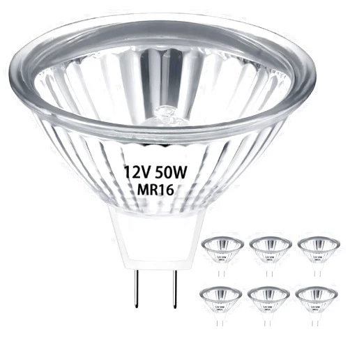 RAGFOZ Mr16 Halogen Bulb 50W, 6Pcs 50W 12V Halogen Light Bulbs 2 pin, GU5.3 Track Light Bulbs for Landscape Lights, Track Lights, Fiber Optics, Desk Lamps, Dimmable, 2700K Warm White