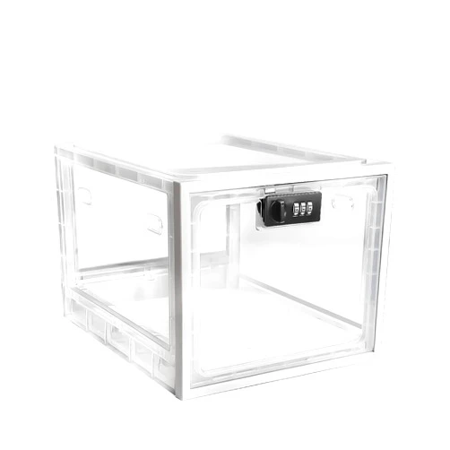 Ningbo Jusen Electronics Co., Ltd Medicine Box with Combination Locker,Lock boxes for Medication Safe Storage Cabinet, Large Lockable Box for Food,Snacks,Phone Jail,Refrigerator Container,Organizer Safety Lockbox (Clear + white)