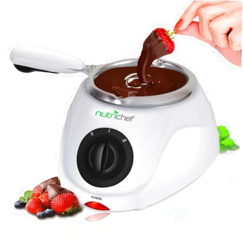 NutriChef Chocolate Melting Warming Fondue Pot - 25W Chocolate Melter 8.8 Oz Capacity - Keep Warm Dipping Function & Removable Pot - Perfect for Melting Chocolate, Butter & Cheese - Parties & Dessert