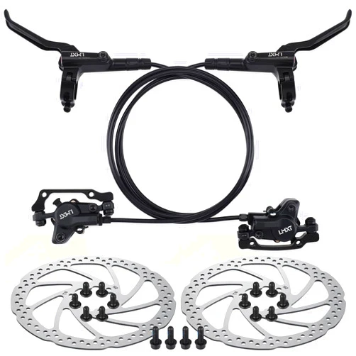 TOBWOLF 1 Pair MTB Disc Brake Set, Hydraulic Disc Brake Kit with 160mm Rotors, Left Front 81cm & Right Rear 147cm, Aluminum Oil Pressure Calipers Levers for Mountain Bike E-Bike Fat Bike Road Bike