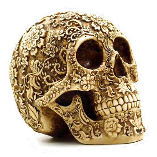 CUZOKOLA STORES CUZOKOLA 8.1'' Large Highly Realistic Floral Human Skull Head Decor Statue Mold for Halloween Skull Home Decoration,Piggy Bank Flowers Antique Skull Skeleton Head Sculpture Collectible for Halloween