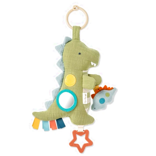 Itzy Ritzy Bitzy Traveler Car Seat & Stroller Toy for Babies – Developmental Sensory Toy Features Crinkle & Rattle Sounds & Multiple Textures –Hanging Travel Toy for On-the-Go Entertainment (Dinosaur)