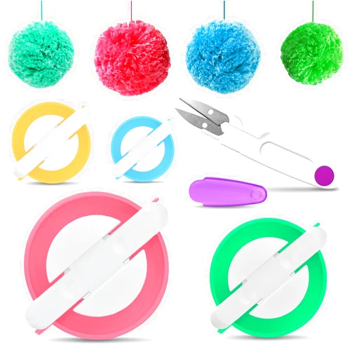 The Little Green Change 4Sizes Large Pom Pom Maker for Yarn - Wool Yarn for Knitting Kit Pom Poms Arts and Crafts Weaving Kit Pom Pom Maker Kit - Pompom Maker for Yarn DIY Decoration with Cutter Scissors Knitting Accessories