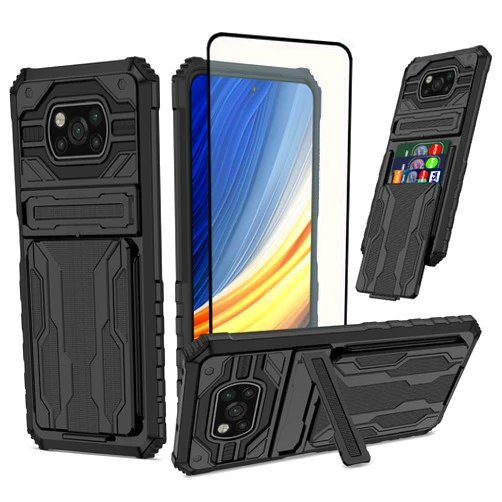 GTBDEKI Phone Case for Xiaomi Poco X3 NFC/Poco X3 Pro/Poco X3 Case with Screen Protector, Wallet Detachable Credit Card Holder Built-in Stand Protective Phone Cover for Xiaomi Poco X3 NFC Black