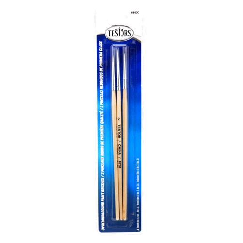 Testors Premium 3-Pack Round Sable Paint Brushes, Colors Vary