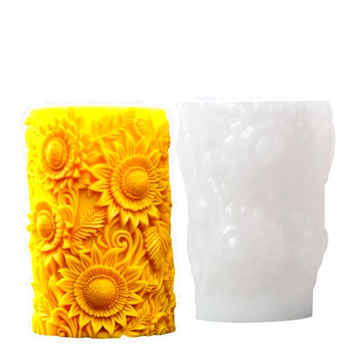 Letsgetfun 3D Carved Silicone Molds for DIY Sunflower Pillar Candles - Ideal for Blooming Flower Cylinder Candle Making, Handmade Candle Wax, Soap, Plaster, and Epoxy Resin Crafts
