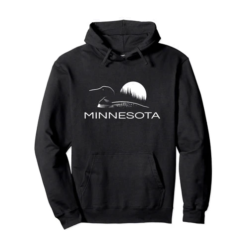 Minnesota North Woods Lake Country Minnesota - Loon and Trees in Moonlight Pullover Hoodie