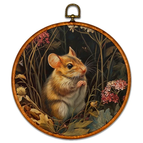 BCUANGD Retro Mouse Round Wall Art Decor - Vintage Moody Pet Wall Art Canvas Frame Artwork Prints, Rustic Cottagecore Nature Round Wall Hanging Decorations for Gallery Home, 10