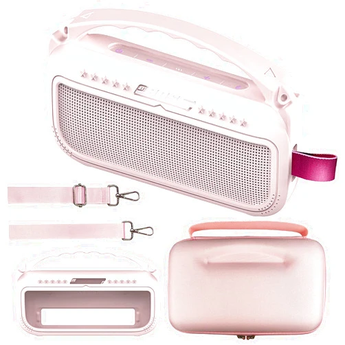 JCHPINE Silicone Cover and Hard Travel Case for Bose SoundLink Flex Bluetooth Portable Speaker, Protective Holder for Bose SoundLink Flex Speaker Accessories (Petal Pink)