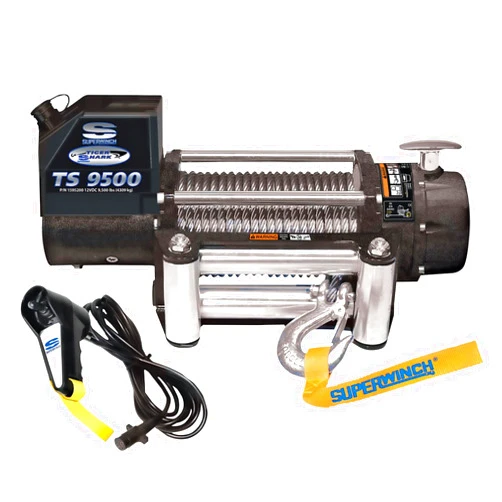 Superwinch 1595200 Tiger Shark 9500 12V DC Winch 9,500lb/4,309kg Single Line Pull with Roller Fairlead, 21/64